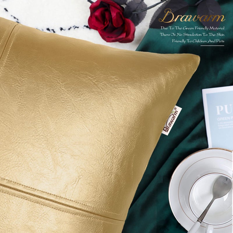 BRAWARM Faux Leather Throw Pillow Covers 12 X 20 Inches, Gold Leather Pillow Cover, Hand Stitched Leather Decorative Lumbar Pillow Cover for Couch Sofa Bed Living Room Home Garden - Image 5